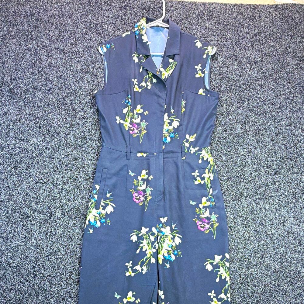 TED BAKER LONDON Navy Floral Sleeveless Collared Jumpsuit Pockets Zip 2